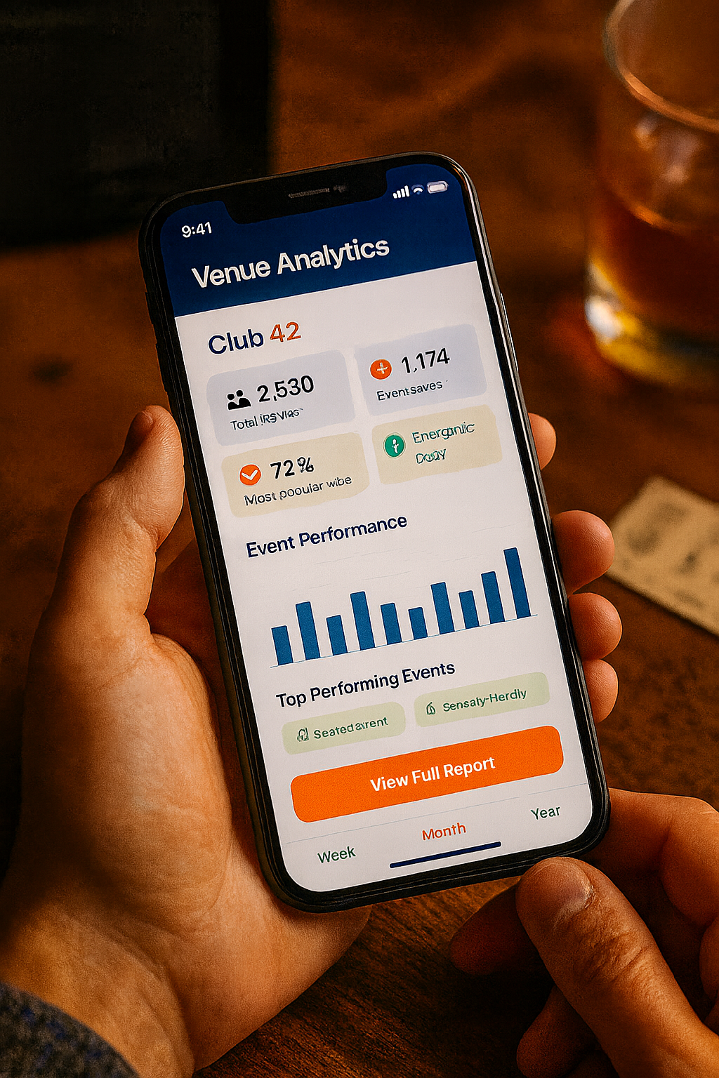 Concept of a FOMOFix analytics dashboard for venues